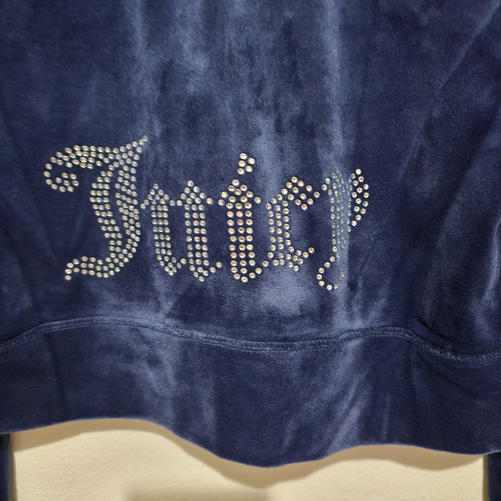 Juicy Couture Navy Velour Hoodie & Shorts Set with Rhinestone Juicy Logo Sz L - Picture 3 of 7
